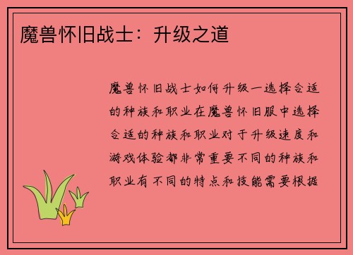 魔兽怀旧战士：升级之道